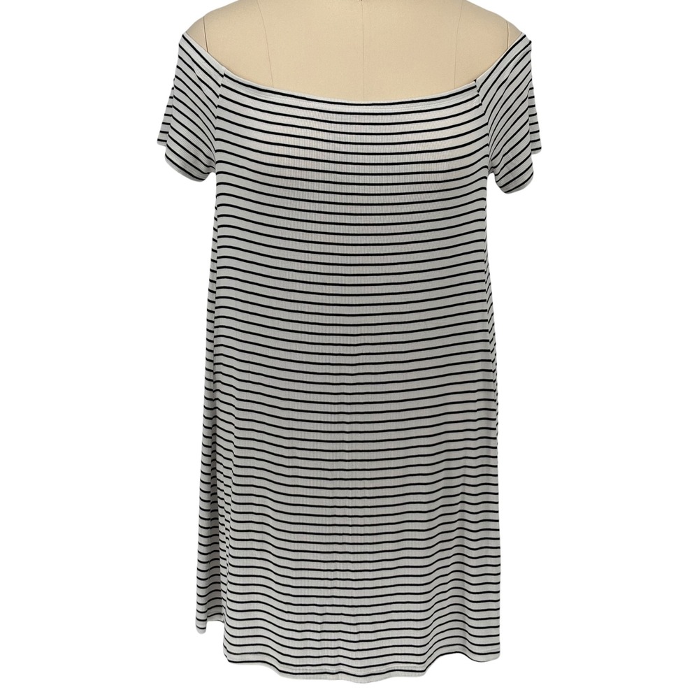 Old Navy Off Shoulder Dress White Black Striped Ribbed Knit XXL